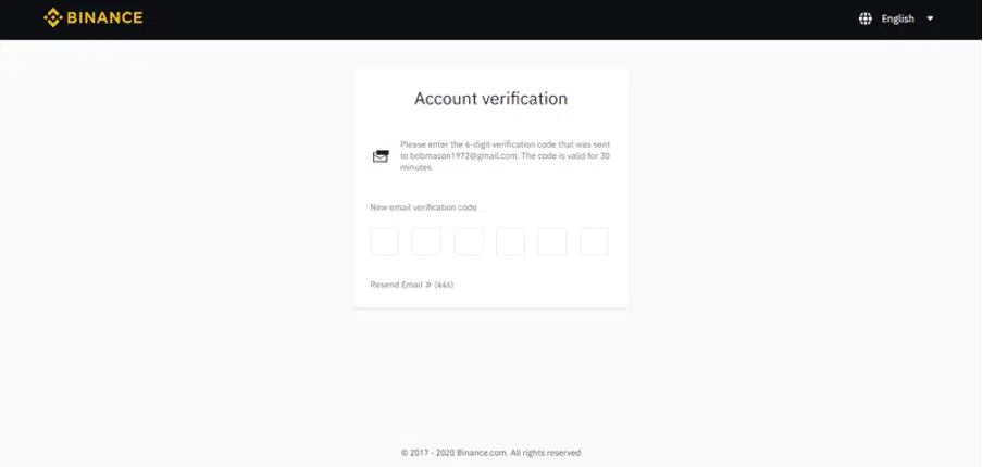 Binance Open account validation