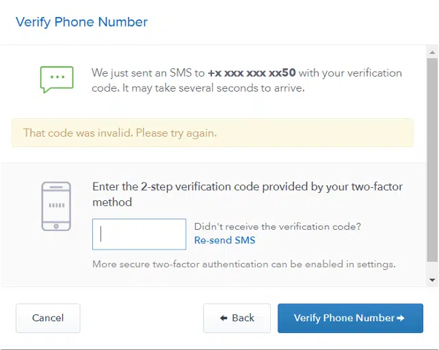Coinbase verify phone number