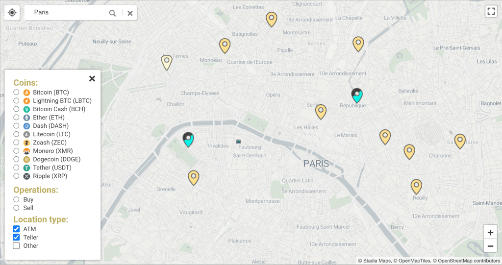Crypto ATM map Paris