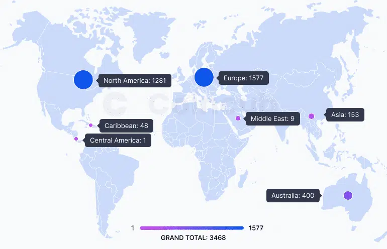 VASP registration global map - regions and continents